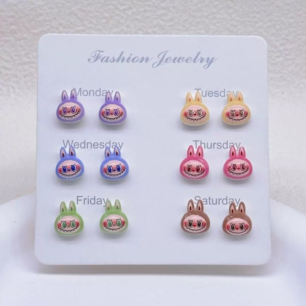2Pairs Handmade Labubu Earrings w 925 silver Plated posts. Cute Bunny-Girls Gift